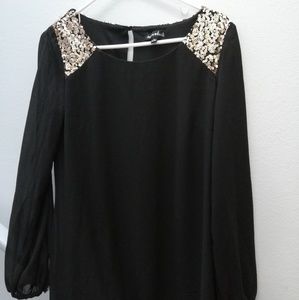 Sequin hearts long sleeve black dress size L